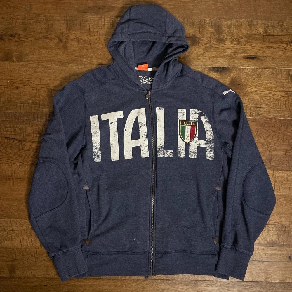 Puma Zip Up Hoodie Mens XXL Navy Blue Blokecore Vintage Italia Soccer Sweatshirt